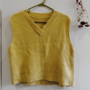 Yellow V-Neck Sweater with Ribbed Texture